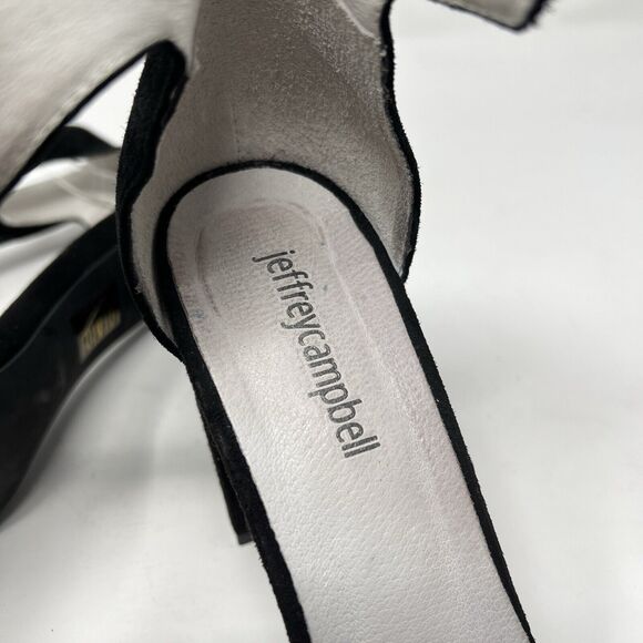 Jeffrey Campbell Lindsay Black Suede Block Heels Women's 7.5 Ankle Strap - Picture 9 of 10